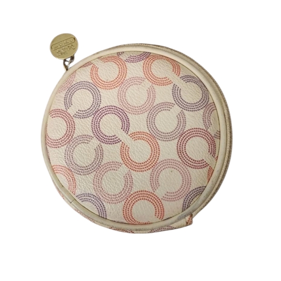 Coach round op art zipper coin purse Pink Purple Cream - Picture 1 of 11